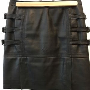 Bcbg black leather skirt with flirty panels